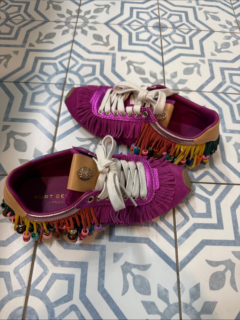 Kurt Geiger Kids Fuchsia Fringe & Multicolor Bead Sneakers